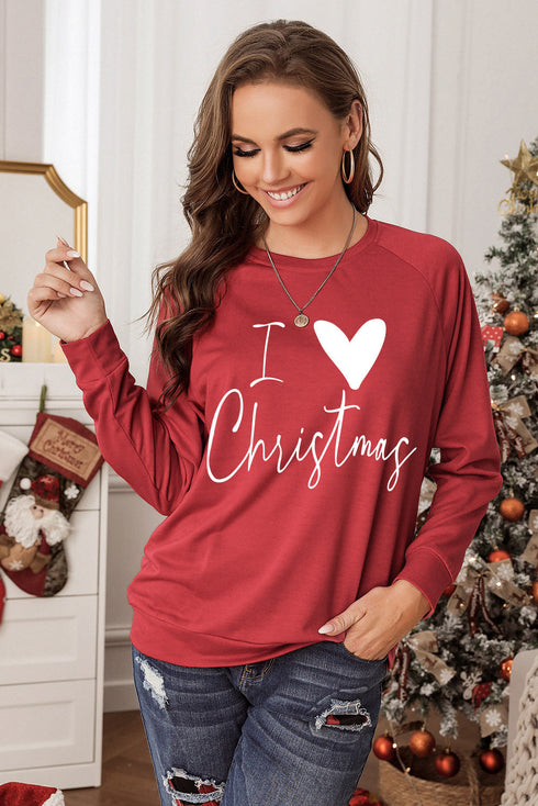 Red I Love Christmas Graphic Print Sweatshirt