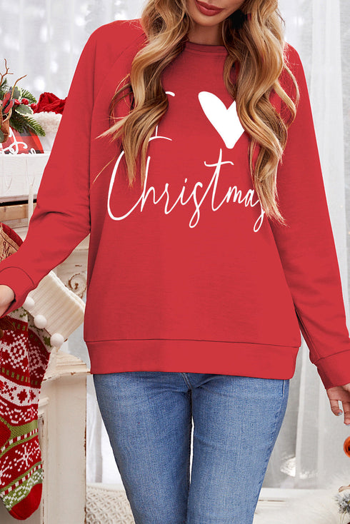 Red I Love Christmas Graphic Print Sweatshirt