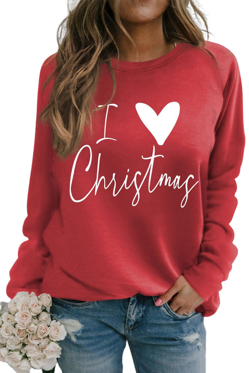 Red I Love Christmas Graphic Print Sweatshirt