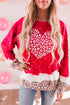Red Leopard Bleached Heart Graphic Pullover Sweatshirt