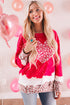 Red Leopard Bleached Heart Graphic Pullover Sweatshirt