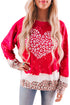 Red Leopard Bleached Heart Graphic Pullover Sweatshirt