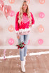 Red Leopard Bleached Heart Graphic Pullover Sweatshirt