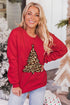 Red Leopard Christmas Tree Graphic Print Crew Neck Sweatshirt