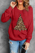 Red Leopard Christmas Tree Graphic Print Crew Neck Sweatshirt