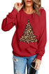 Red Leopard Christmas Tree Graphic Print Crew Neck Sweatshirt