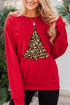 Red Leopard Christmas Tree Graphic Print Crew Neck Sweatshirt