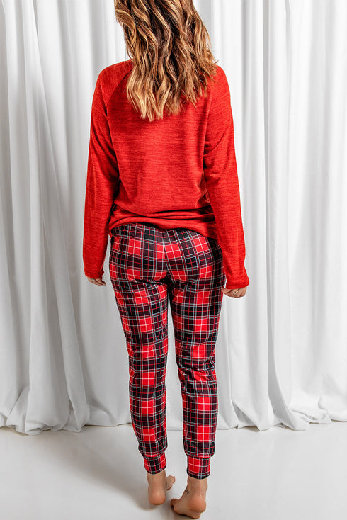 Red Let It Snow Christmas Plaid 2Pcs Loungewear