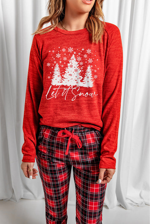 Red Let It Snow Christmas Plaid 2Pcs Loungewear