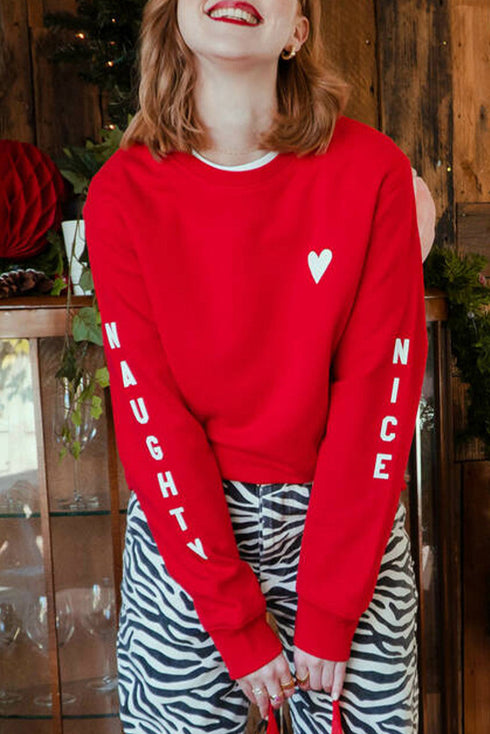 Red Letters Print Long Sleeve Pullover Sweatshirt