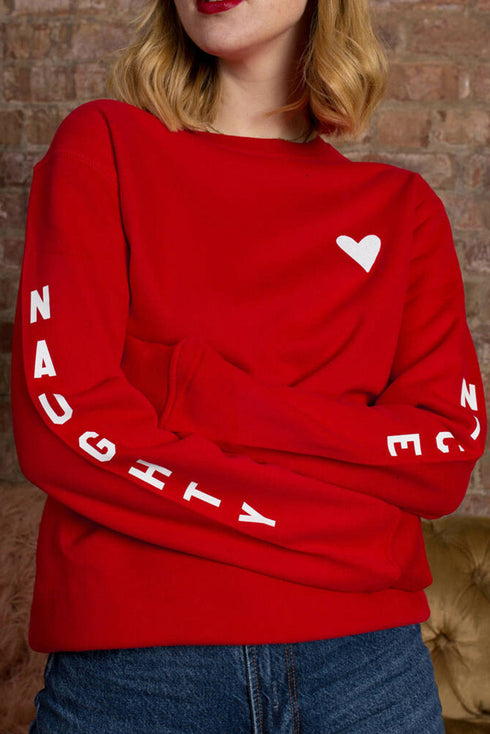 Red Letters Print Long Sleeve Pullover Sweatshirt