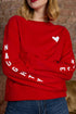 Red Letters Print Long Sleeve Pullover Sweatshirt