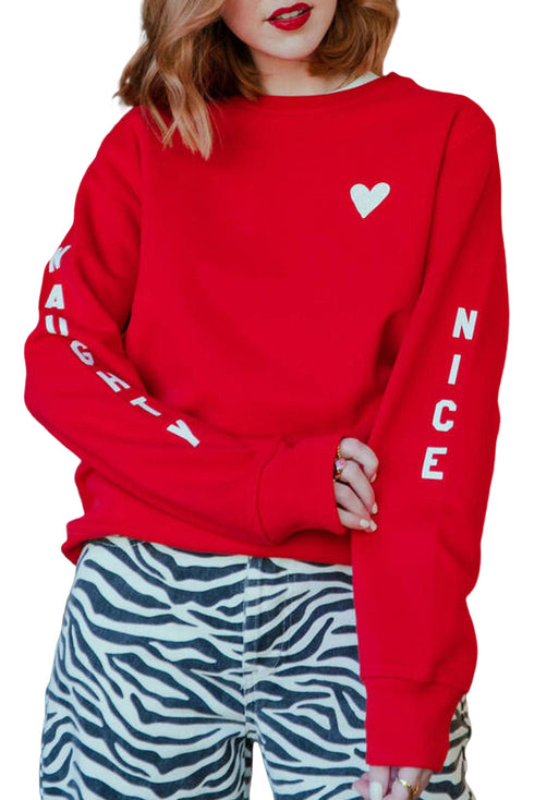 Red Letters Print Long Sleeve Pullover Sweatshirt