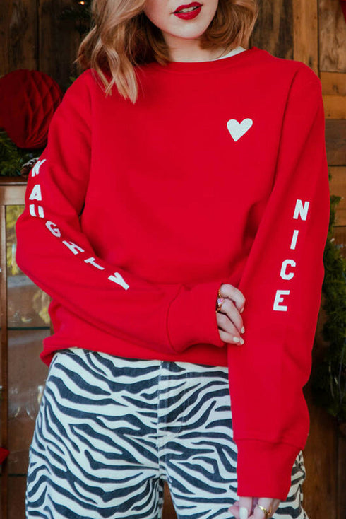 Red Letters Print Long Sleeve Pullover Sweatshirt