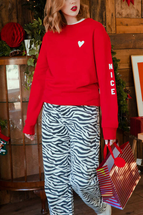 Red Letters Print Long Sleeve Pullover Sweatshirt