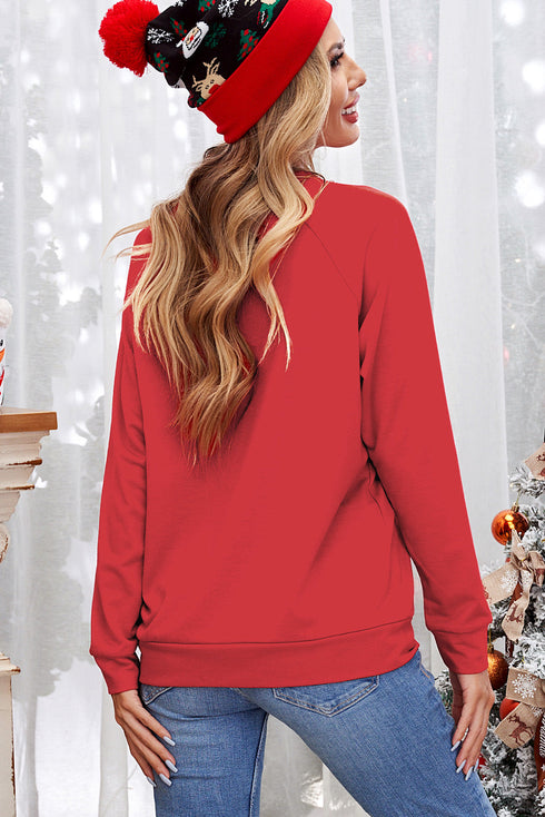 Red Merry And Bright Xmas Tree Print Sweatshirt