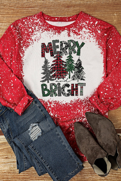 Red Merry Bright Graphic Print Pullover Sweatshirt