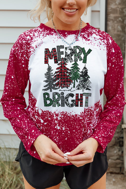 Red Merry Bright Graphic Print Pullover Sweatshirt