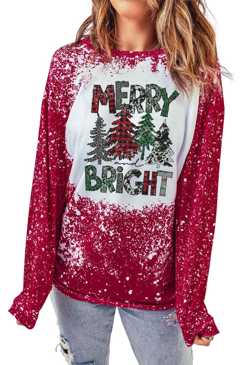 Red Merry Bright Graphic Print Pullover Sweatshirt
