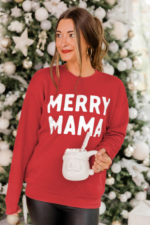 Red Merry Mama Long Sleeve Pullover Sweatshirt