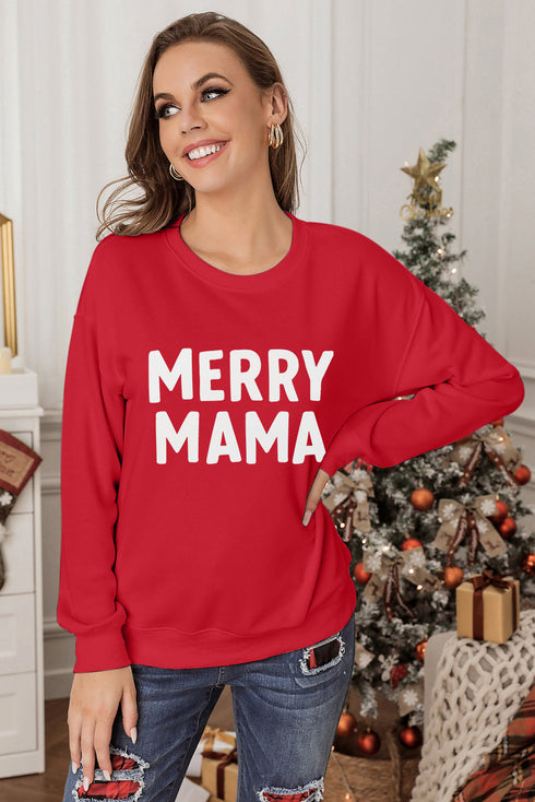 Red Merry Mama Long Sleeve Pullover Sweatshirt