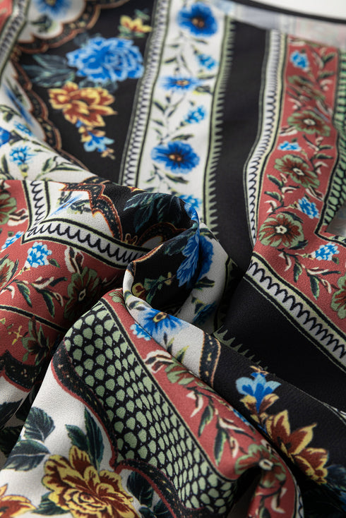 Red Mixed Floral Chevron Pattern Dip Hem Spaghetti Straps Tank