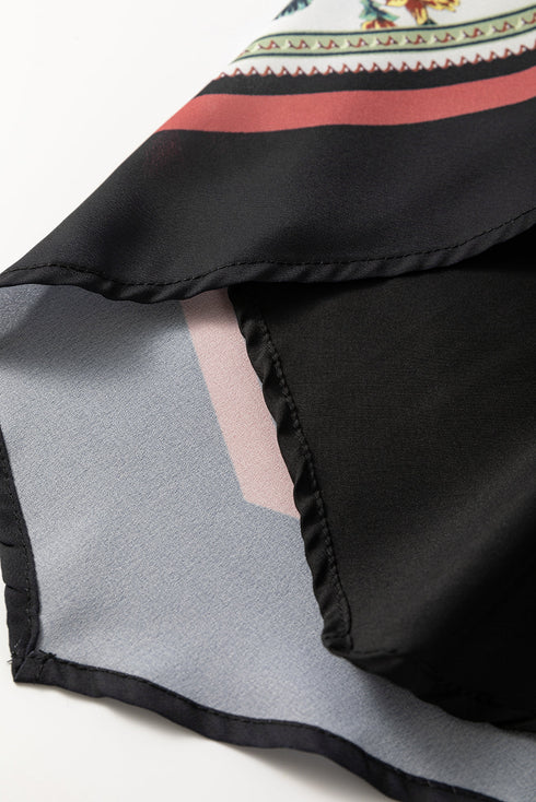 Red Mixed Floral Chevron Pattern Dip Hem Spaghetti Straps Tank