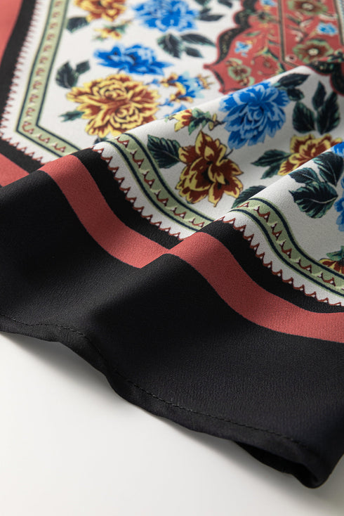 Red Mixed Floral Chevron Pattern Dip Hem Spaghetti Straps Tank