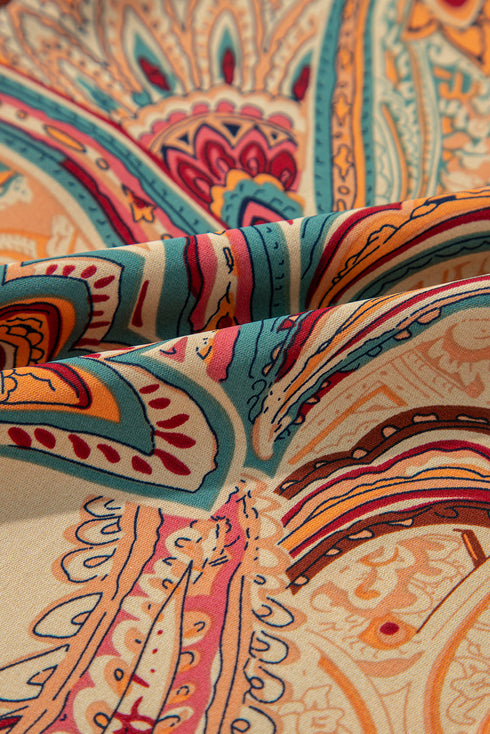 Red Paisley Printed Spaghetti Straps Elegant Wide Leg Jumpsuit