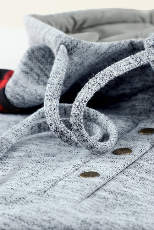 Red Plaid Splicing Kangaroo Pocket Buttoned Hoodie