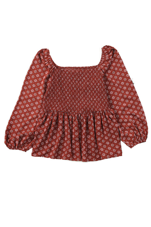 Red Plus Size Square Neck Printed Peplum Top