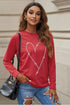 Red Rhinestone Heart Shaped Long Sleeve Sweatshirt