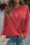 Red Rhinestone Heart Shaped Long Sleeve Sweatshirt
