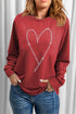 Red Rhinestone Heart Shaped Long Sleeve Sweatshirt