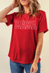 Red Rhinestone Mama Bow Knot Pattern Crew Neck Loose Tee