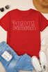Red Rhinestone Mama Bow Knot Pattern Crew Neck Loose Tee