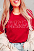 Red Rhinestone Mama Bow Knot Pattern Crew Neck Loose Tee