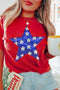 Red Sequin Star Graphic Crewneck T Shirt