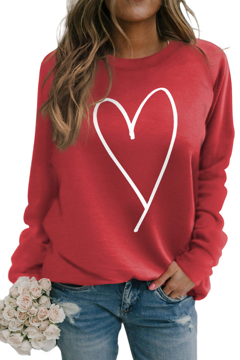 Red Simple Heart Graphic Valentine'S Sweatshirt