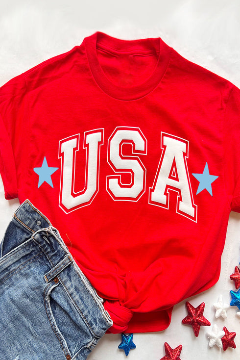 Red Star USA Print Crewneck Patriotic T Shirt