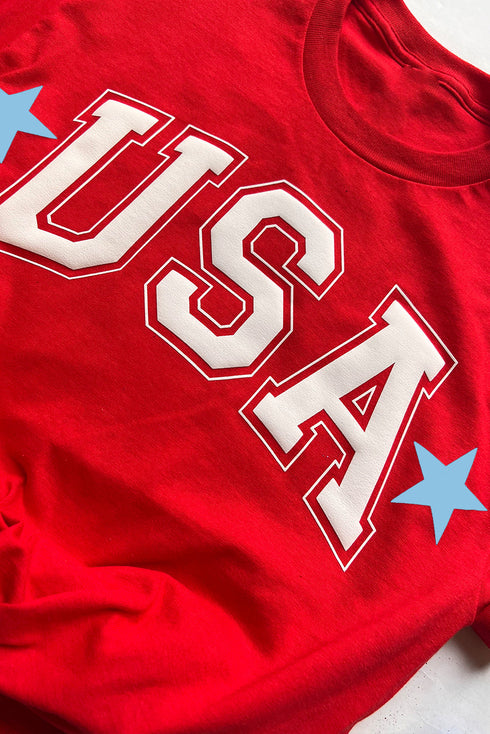 Red Star USA Print Crewneck Patriotic T Shirt