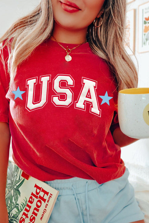 Red Star USA Print Crewneck Patriotic T Shirt