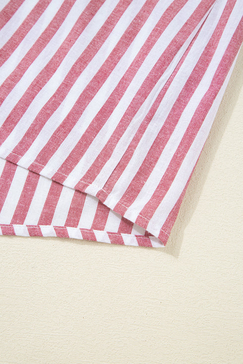 Red Stripe Plus Size Floral Embroidered Petal Sleeve Blouse