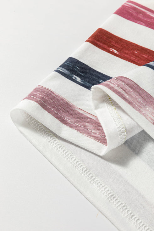 Red Stripe Rainbow Round Neck Tank Top