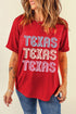 Red TEXAS Letter Graphic Casual T Shirt