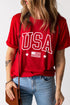 Red USA American Flag Print Crewneck T Shirt