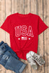 Red USA American Flag Print Crewneck T Shirt