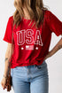 Red USA American Flag Print Crewneck T Shirt