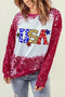 Red USA Tie Dye Graphic Print Long Sleeve T Shirt