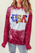 Red USA Tie Dye Graphic Print Long Sleeve T Shirt